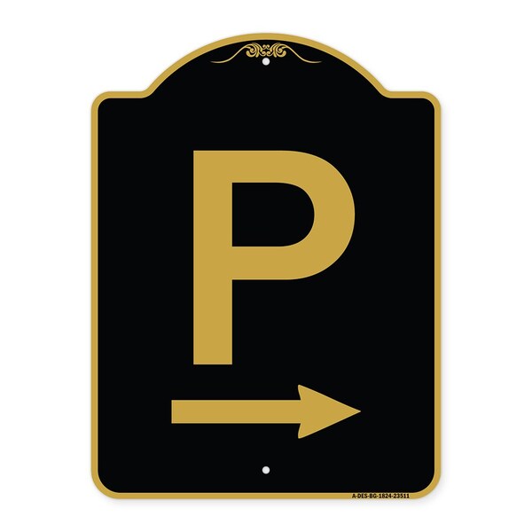 Signmission Designer Series P W/ Right Arrow, Black & Gold Aluminum Architectural Sign, 18" x 24", BG-1824-23511 A-DES-BG-1824-23511 - main